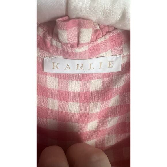 Karlie Gingham Poplin Tiered Ruffled Babydoll Dress Smocked Mock Neck Flutter S - Picture 9 of 10